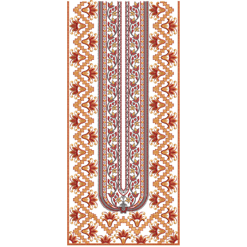 Traditional Floral Vine Neckline Embroidery Design with Ornamental Ethnic Border Pattern