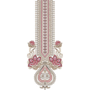 Elegant Floral Pendant Neckline Embroidery Design with Ornamental Borders and Lotus Motifs