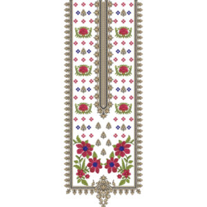 Traditional Floral Panel Neckline Embroidery Design with Decorative Ethnic Border
