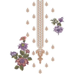 Elegant Floral Spray Neckline Embroidery Design with Central Decorative Panel
