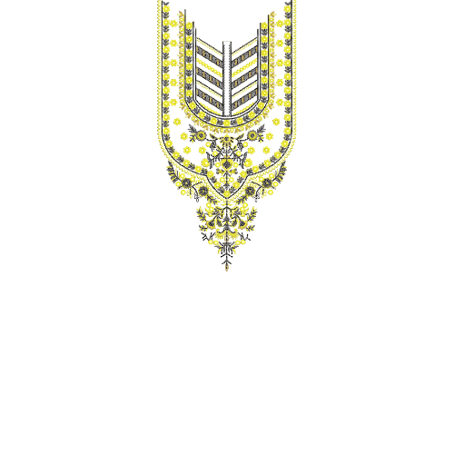 Elegant Chevron Floral U-Shape Neckline Embroidery Design with Ornamental Pendant Motif