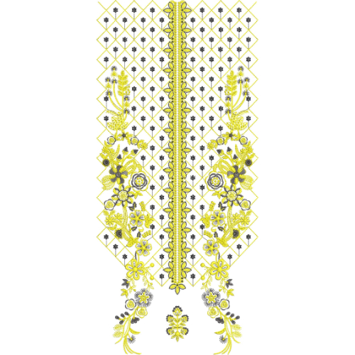 Elegant Floral Lattice Neckline Embroidery Design with Central Ornamental Panel