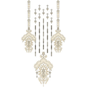 Elegant Ornamental Tassel Neckline Embroidery Design with Decorative Pendant Motifs