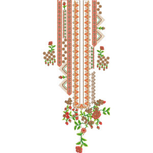 Elegant Geometric Floral Panel Neckline Embroidery Design with Decorative Chevron Borders