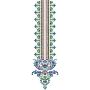 Elegant Geometric Floral Panel Neckline Embroidery Design with Ornamental Paisley Base