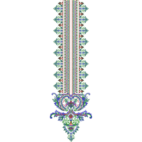 Elegant Geometric Floral Panel Neckline Embroidery Design with Ornamental Paisley Base