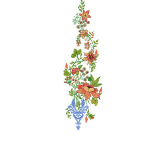Elegant Cascading Floral Vine Neckline Embroidery Design with Decorative Botanical Motifs