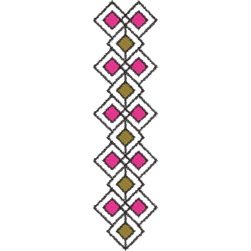 Traditional Geometric Diamond Neckline Embroidery Design with Ethnic Pattern