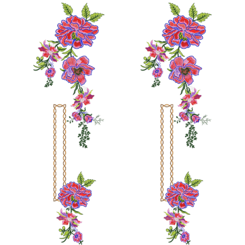 Symmetrical Floral Neckline Embroidery Design with Decorative Chain Panel