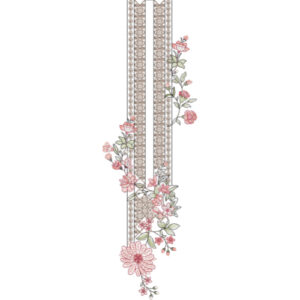 Elegant Floral Panel Neckline Embroidery Design with Delicate Botanical Vine Motifs