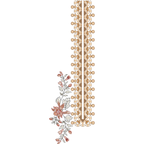 Elegant Floral Vertical Panel Neckline Embroidery Design with Geometric Border