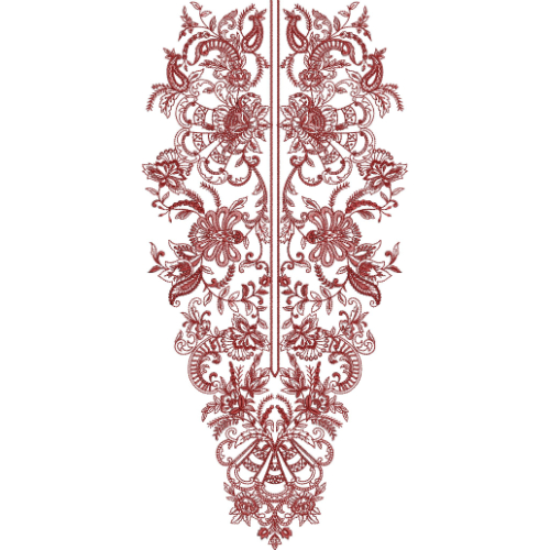 Classic Ornamental Floral Neckline Embroidery Design with Symmetrical Baroque Motifs