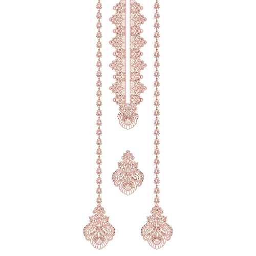 Elegant Hanging Ornament Neckline Embroidery Design with Traditional Decorative Motifs