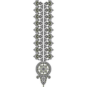 Geometric Floral Panel Neckline Embroidery Design with Ornamental Pendant Motif
