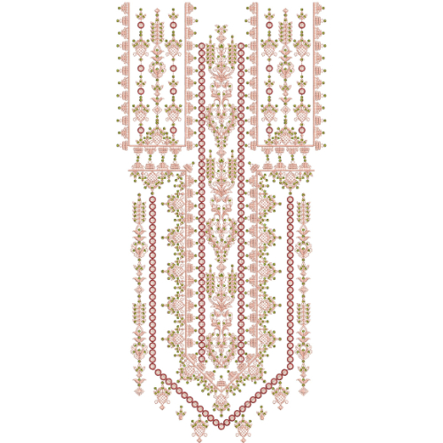 Traditional Ornamental Hanging Neckline Embroidery Design with Geometric and Floral Motifs