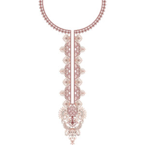 Elegant Round Neckline Embroidery Design with Ornamental Vertical Panel and Pendant Motif