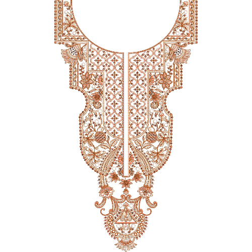 Traditional Geometric Floral Round Neckline Embroidery Design with Ornamental Pendant