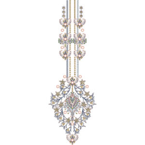Elegant Hanging Floral Neckline Embroidery Design with Ornamental Pendant Motif