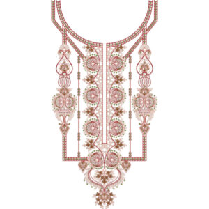 Ornamental Round Neckline Embroidery Design with Hanging Medallion Motifs