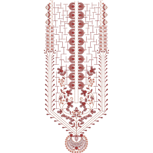 Traditional Floral Panel Neckline Embroidery Design with Geometric Lattice and Ornamental Pendant
