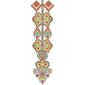 Vibrant Geometric Floral Neckline Embroidery Design with Decorative Medallion Motifs