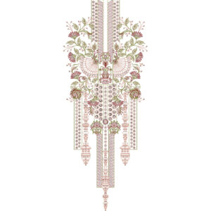 Elegant Floral Ornamental Neckline Embroidery Design with Hanging Decorative Panels
