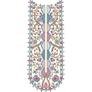 Colorful Floral Panel Neckline Embroidery Design with Decorative Border Motifs