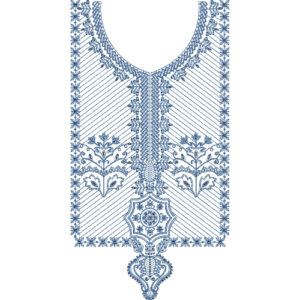 Classic Floral Panel Neckline Embroidery Design with Geometric Border and Pendant Motif