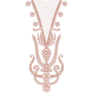 Traditional Ornamental V-Neckline Embroidery Design with Floral and Scroll Motifs