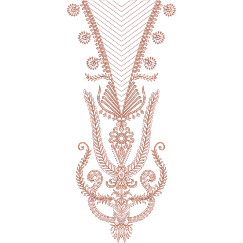 Traditional Ornamental V-Neckline Embroidery Design with Floral and Scroll Motifs