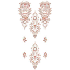 Ornamental Symmetrical Neckline Embroidery Design with Decorative Ethnic Motifs