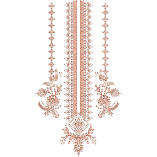 Elegant Floral Panel Neckline Embroidery Design with Hanging Ornamental Chains