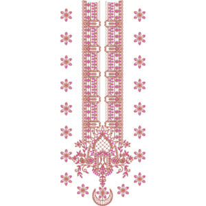 Colorful Geometric Floral Panel Neckline Embroidery Design with Decorative Pendant