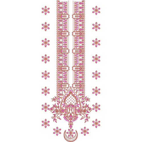 Colorful Geometric Floral Panel Neckline Embroidery Design with Decorative Pendant