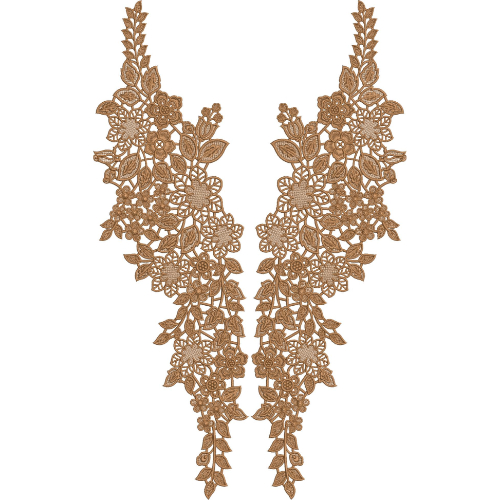 Elegant Floral V-Neckline Embroidery Design with Dense Botanical Motifs