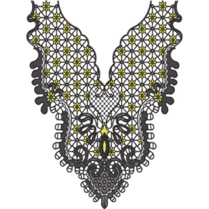 Ornamental Lace V-Neckline Embroidery Design with Geometric Floral Pattern