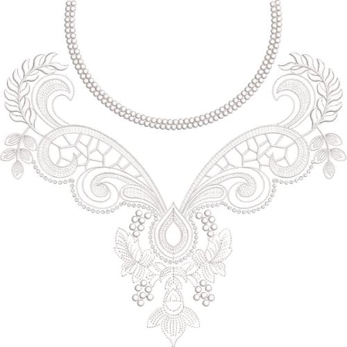 Elegant Ornamental Round Neckline Embroidery Design with Paisley and Scroll Motifs