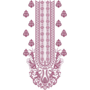 Traditional Ornamental U-Panel Neckline Embroidery Design with Floral Scroll Motifs