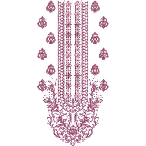 Traditional Ornamental U-Panel Neckline Embroidery Design with Floral Scroll Motifs