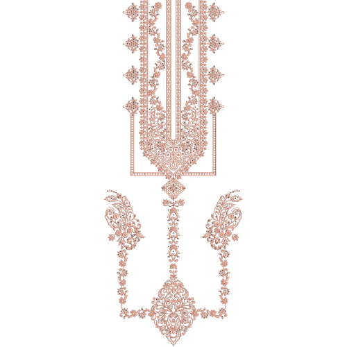 Elegant Ornamental Panel Neckline Embroidery Design with Floral and Pendant Motifs