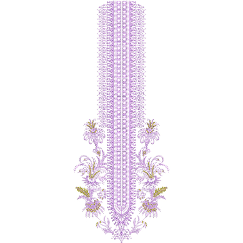 Elegant Floral Vertical Neckline Embroidery Design with Ornamental Vine Motifs for Traditional Kurtis