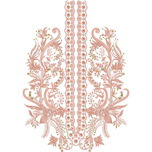 Intricate Paisley Floral Neckline Embroidery Design with Ornamental Vine Pattern for Ethnic Wear