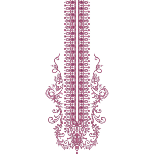 Elegant Floral Scroll Vertical Neckline Embroidery Design with Ornamental Border Pattern