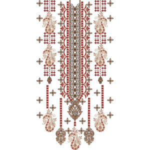 Traditional Paisley Geometric Vertical Neckline Embroidery Design with Ornamental Pendant Motifs