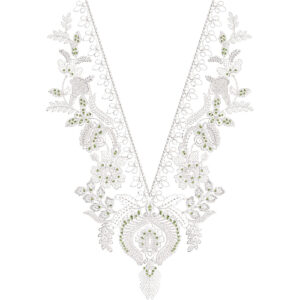Elegant Floral V-Shaped Neckline Embroidery Design with Ornamental Paisley Motif