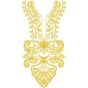 Elegant Paisley Scroll U-Shaped Neckline Embroidery Design with Ornamental Floral Motifs