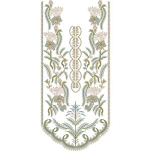 Elegant Floral Vine U-Shaped Neckline Embroidery Design with Decorative Botanical Motifs
