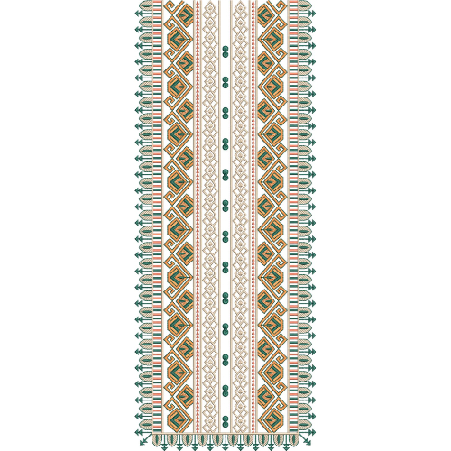 Traditional Geometric Border Vertical Neckline Embroidery Design with Decorative Tribal Motifs