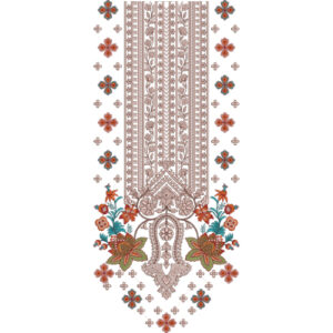 Elegant Floral Vertical Neckline Embroidery Design with Decorative Botanical Motifs