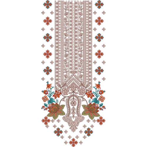 Elegant Floral Vertical Neckline Embroidery Design with Decorative Botanical Motifs